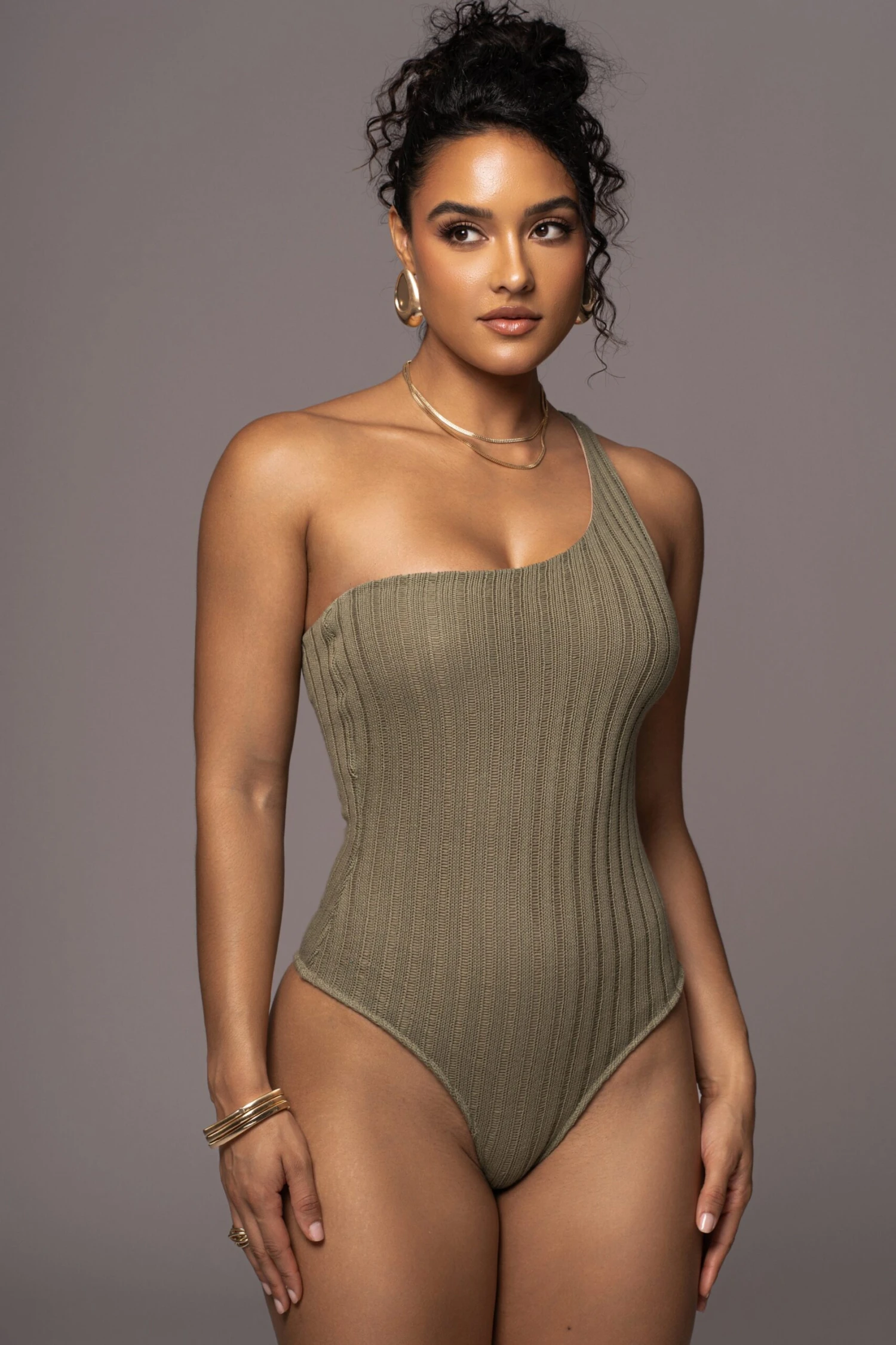 Olive Malibu Nights One Shoulder Bodysuit 4 Olive Malibu Nights One Shoulder Bodysuit - Image 2