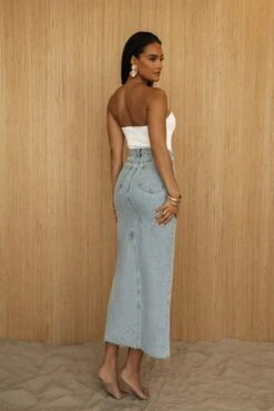 Medium Wash Denim Nila Front Slit Skirt -Jluxlabel Dress Shop PRODUCT JUL52023 CROCHET2 109