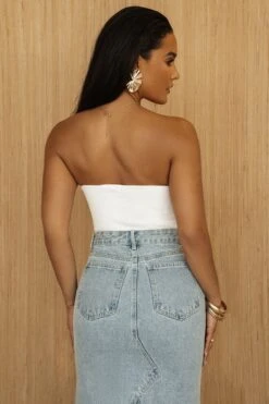 Medium Wash Denim Nila Front Slit Skirt -Jluxlabel Dress Shop PRODUCT JUL52023 CROCHET2 110