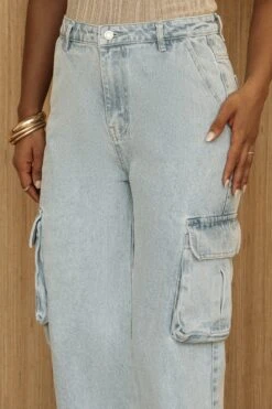 Medium Wash Denim Val Slouch Cargo Jeans -Jluxlabel Dress Shop PRODUCT JUL52023 CROCHET2 124