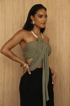 Olive TAKE A SEAT HALTER TOP -Jluxlabel Dress Shop PRODUCT JUL52023 CROCHET2 235