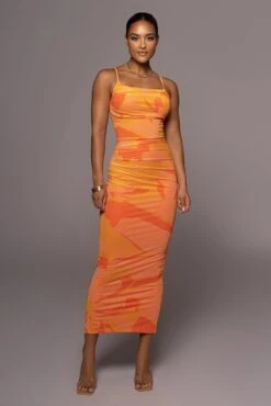 Orange Naylene Ruched Dress -Jluxlabel Dress Shop PRODUCT JUL72022 SUMMER4 170
