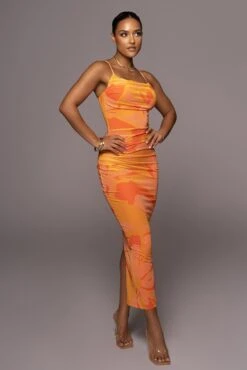 Orange Naylene Ruched Dress -Jluxlabel Dress Shop PRODUCT JUL72022 SUMMER4 172