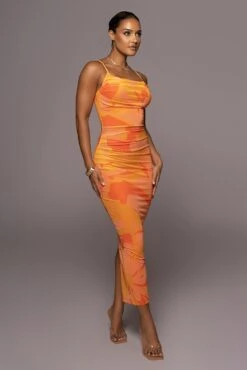 Orange Naylene Ruched Dress -Jluxlabel Dress Shop PRODUCT JUL72022 SUMMER4 173