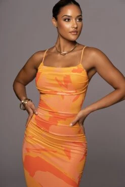 Orange Naylene Ruched Dress -Jluxlabel Dress Shop PRODUCT JUL72022 SUMMER4 176