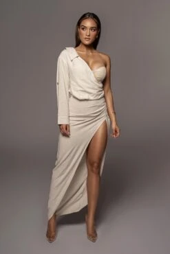 Natural Evita Linen Draped Dress -Jluxlabel Dress Shop PRODUCT JUNE232021 JLUX 52