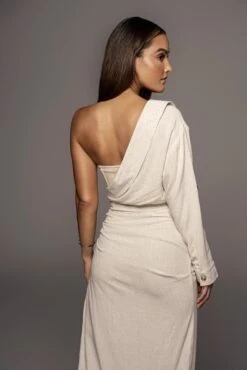 Natural Evita Linen Draped Dress -Jluxlabel Dress Shop PRODUCT JUNE232021 JLUX 57