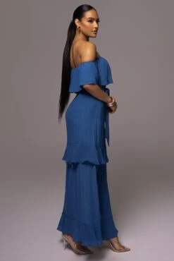 Blue Marsela Off-Shoulder Linen Maxi Dress -Jluxlabel Dress Shop PRODUCT JUNE72023 JUNEDROP1 25