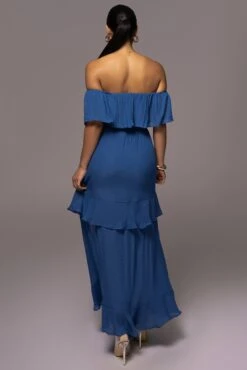 Blue Marsela Off-Shoulder Linen Maxi Dress -Jluxlabel Dress Shop PRODUCT JUNE72023 JUNEDROP1 26