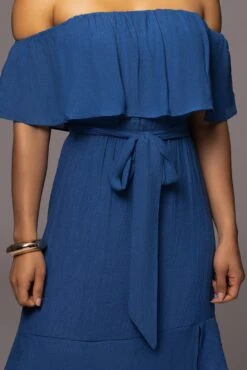 Blue Marsela Off-Shoulder Linen Maxi Dress -Jluxlabel Dress Shop PRODUCT JUNE72023 JUNEDROP1 31