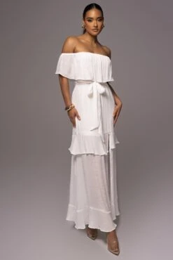 White Marsela Off-Shoulder Linen Maxi Dress -Jluxlabel Dress Shop PRODUCT JUNE72023 JUNEDROP1 34