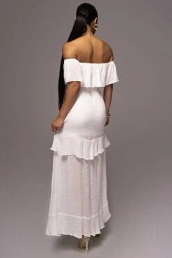 White Marsela Off-Shoulder Linen Maxi Dress -Jluxlabel Dress Shop PRODUCT JUNE72023 JUNEDROP1 36