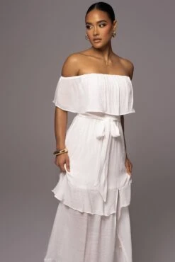 White Marsela Off-Shoulder Linen Maxi Dress -Jluxlabel Dress Shop PRODUCT JUNE72023 JUNEDROP1 39