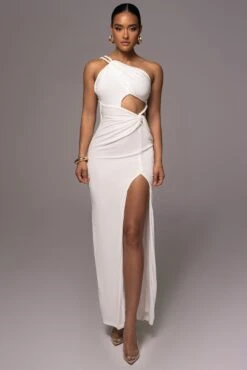 White Scarlet One Shoulder Maxi Dress