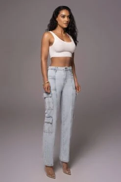 Light Wash Denim Undercover Cargo Jeans -Jluxlabel Dress Shop PRODUCT JUNE82023 NEWARRIVALS 100