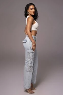 Light Wash Denim Undercover Cargo Jeans -Jluxlabel Dress Shop PRODUCT JUNE82023 NEWARRIVALS 101