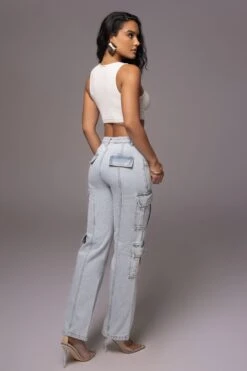 Light Wash Denim Undercover Cargo Jeans -Jluxlabel Dress Shop PRODUCT JUNE82023 NEWARRIVALS 102