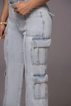 Light Wash Denim Undercover Cargo Jeans -Jluxlabel Dress Shop PRODUCT JUNE82023 NEWARRIVALS 105