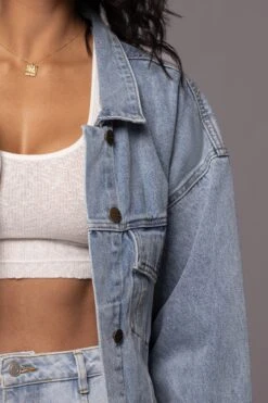 Medium Wash Denim Highlands Oversized Jacket -Jluxlabel Dress Shop PRODUCT JUNE82023 NEWARRIVALS 113