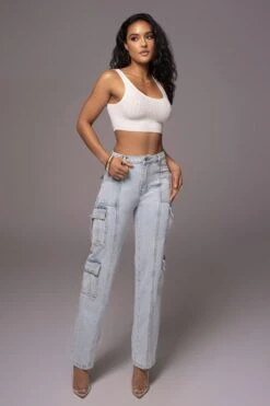 Light Wash Denim Undercover Cargo Jeans -Jluxlabel Dress Shop PRODUCT JUNE82023 NEWARRIVALS 99