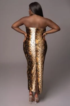 Gold Bianca Snakeskin Slit Dress -Jluxlabel Dress Shop PRODUCT MAY112023 66