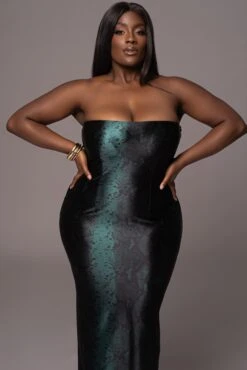 Green Bianca Snakeskin Slit Dress -Jluxlabel Dress Shop PRODUCT MAY112023 68