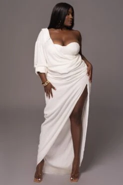 White Evita Linen Draped Dress -Jluxlabel Dress Shop PRODUCT MAY112023 77