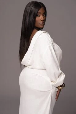 White Evita Linen Draped Dress -Jluxlabel Dress Shop PRODUCT MAY112023 81