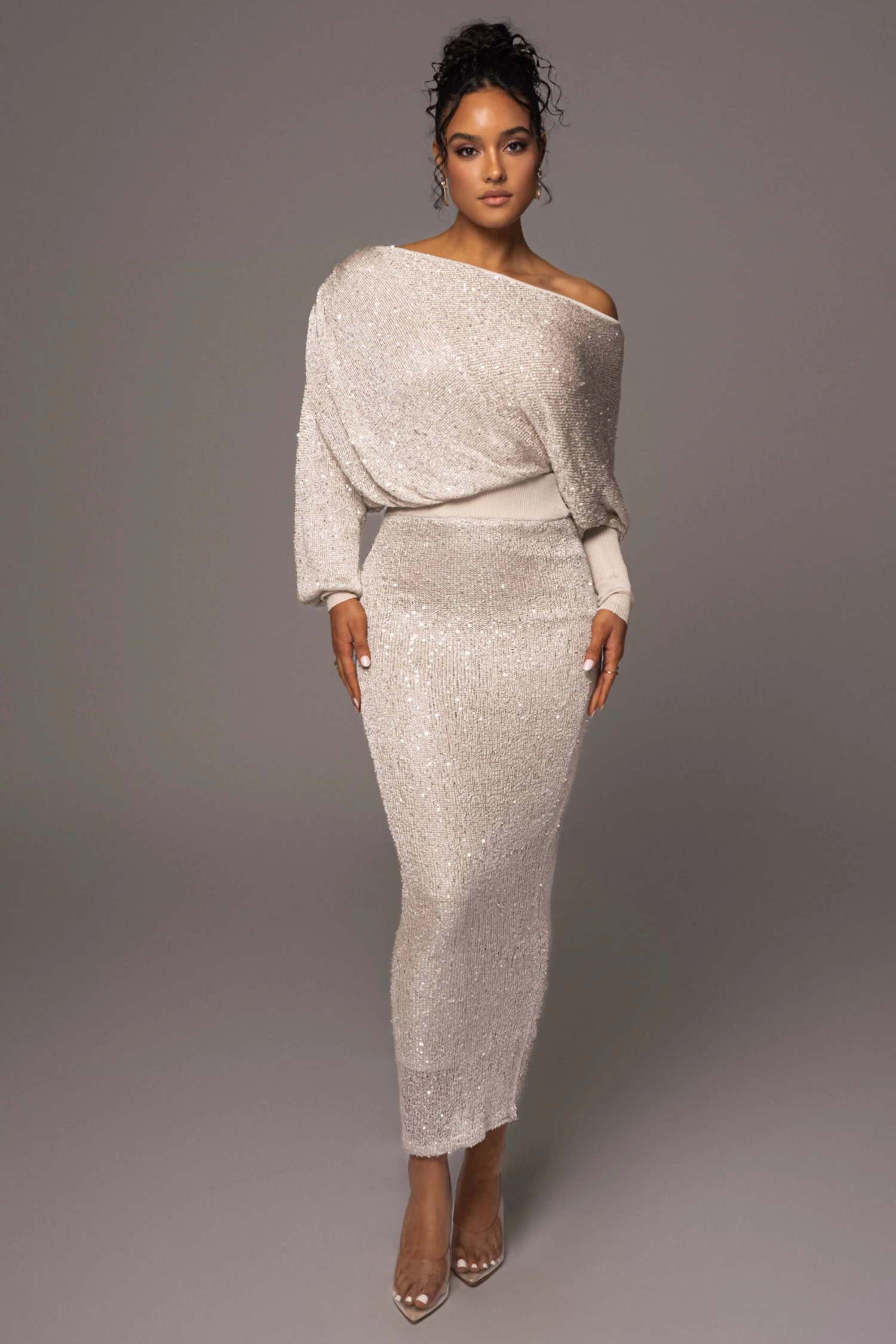 Beige Night Sky Sequin Skirt Set 6 Beige Night Sky Sequin Skirt Set - Image 4