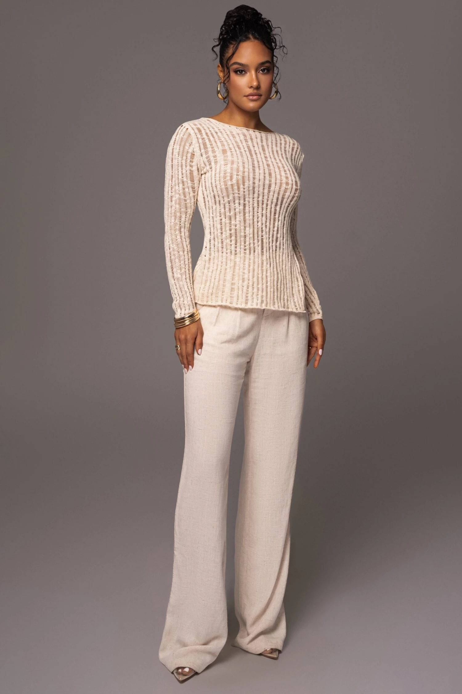 Light Beige Hideaway Crochet Knit Top 5 Light Beige Hideaway Crochet Knit Top - Image 3