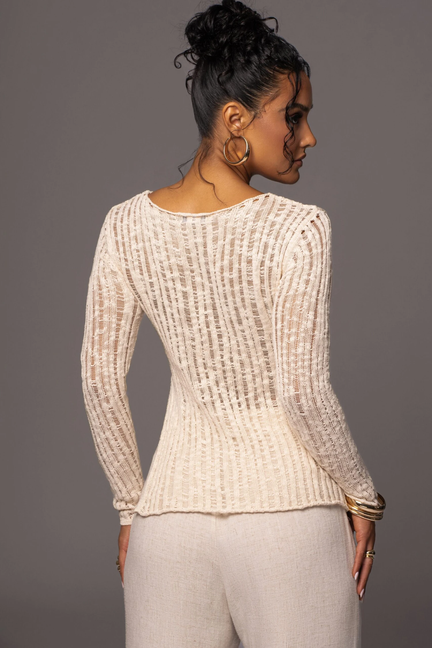 Light Beige Hideaway Crochet Knit Top 12 Light Beige Hideaway Crochet Knit Top - Image 10