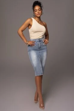 Denim Vintage Blues Slit Skirt -Jluxlabel Dress Shop PRODUCT MAY172023 47