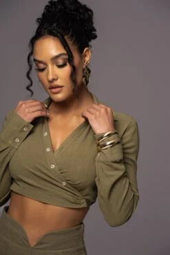 Olive Drift Away Linen Wrap Top -Jluxlabel Dress Shop PRODUCT MAY232023 JUNEDROP1 197