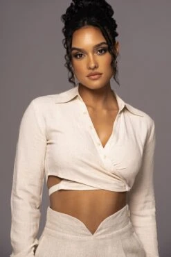 Natural Drift Away Linen Wrap Top -Jluxlabel Dress Shop PRODUCT MAY232023 JUNEDROP1 263