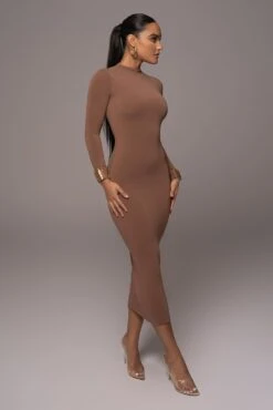 Pecan Lucia Mock Neck Midi Dress -Jluxlabel Dress Shop PRODUCT NOV212022 DECDROP1 127