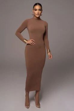 Pecan Lucia Mock Neck Midi Dress -Jluxlabel Dress Shop PRODUCT NOV212022 DECDROP1 129