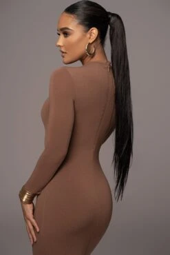 Pecan Lucia Mock Neck Midi Dress -Jluxlabel Dress Shop PRODUCT NOV212022 DECDROP1 131