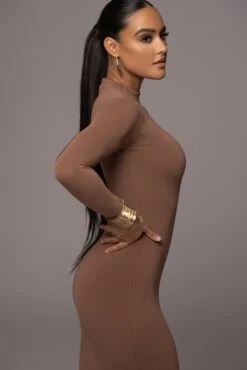 Pecan Lucia Mock Neck Midi Dress -Jluxlabel Dress Shop PRODUCT NOV212022 DECDROP1 132
