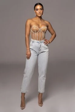 LIMITED EDITION Tan Rhinestone Crystal Corset 29 LIMITED EDITION Tan Rhinestone Crystal Corset -Jluxlabel Dress Shop PRODUCT NOV32022 HOLIDAY 144