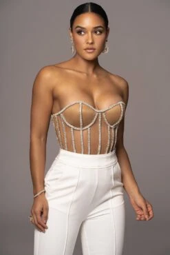 LIMITED EDITION Tan Rhinestone Crystal Corset 24 LIMITED EDITION Tan Rhinestone Crystal Corset -Jluxlabel Dress Shop PRODUCT NOV32022 HOLIDAY 157