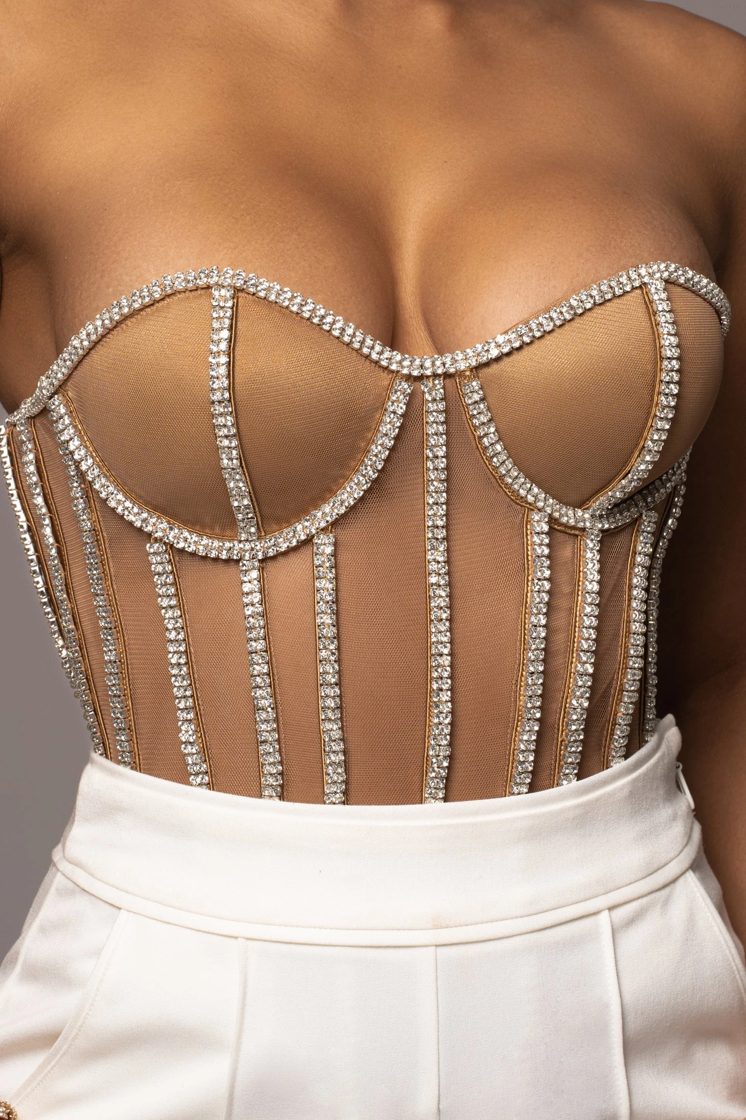 LIMITED EDITION Tan Rhinestone Crystal Corset 4 LIMITED EDITION Tan Rhinestone Crystal Corset - Image 2
