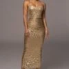 Gold Rubi Cowl Neck Cocktail Dress -Jluxlabel Dress Shop PRODUCT NOV32022 HOLIDAY 2