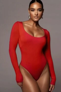 Jluxbasix Red Bethie Scoop Long Sleeve Bodysuit -Jluxlabel Dress Shop PRODUCT NOV42020 829 2