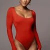 Jluxbasix Red Bethie Scoop Long Sleeve Bodysuit -Jluxlabel Dress Shop PRODUCT NOV42020 839 2