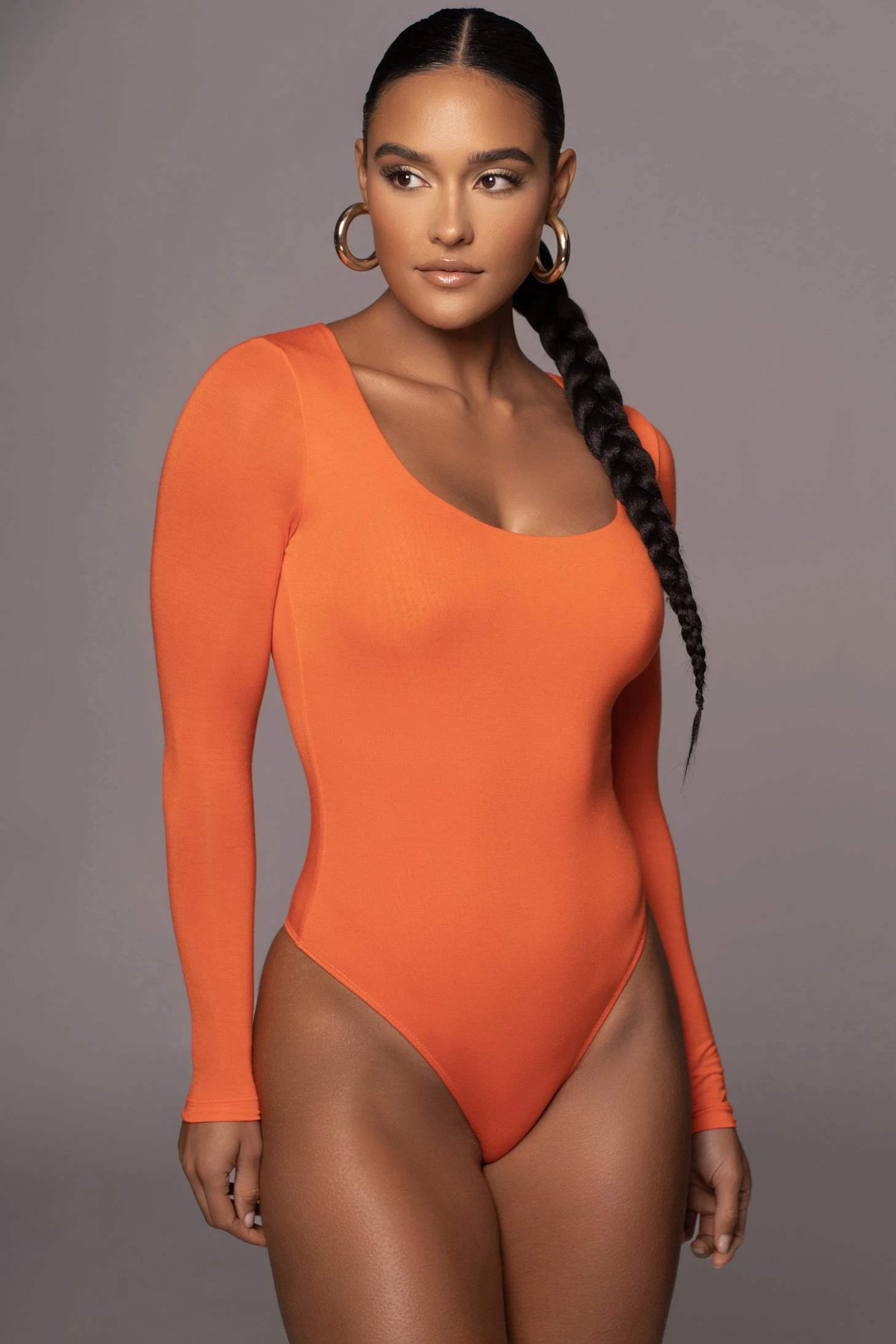 Jluxbasix Tangerine Bethie Scoop Long Sleeve Bodysuit 3 Jluxbasix Tangerine Bethie Scoop Long Sleeve Bodysuit