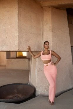 Peach Nikole Ribbed Skirt Set 37 Peach Nikole Ribbed Skirt Set -Jluxlabel Dress Shop SUMMER4 35