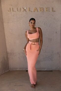 Peach Nikole Ribbed Skirt Set 25 Peach Nikole Ribbed Skirt Set -Jluxlabel Dress Shop SUMMER4 PRODUCT 117