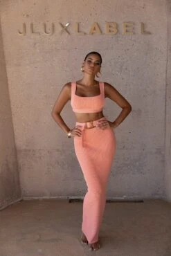 Peach Nikole Ribbed Skirt Set 33 Peach Nikole Ribbed Skirt Set -Jluxlabel Dress Shop SUMMER4 PRODUCT 118
