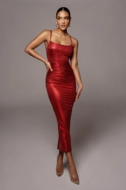 Red Rubi Cowl Neck Cocktail Dress -Jluxlabel Dress Shop VDAY2021 PRODUCT 74