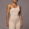 Natural Malibu Nights One Shoulder Bodysuit -Jluxlabel Dress Shop ribbedbodysuit